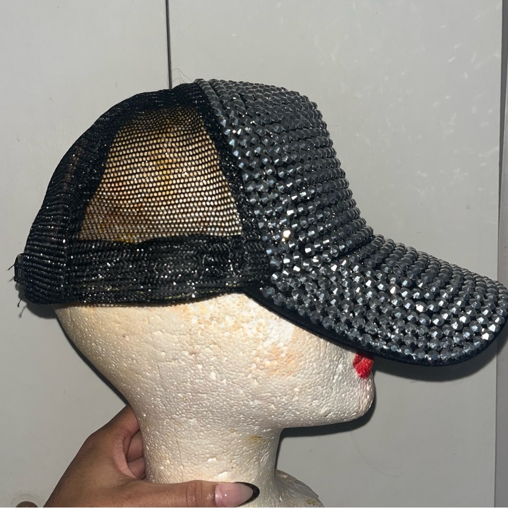 Black and Silver Mesh Rhinestone Cap